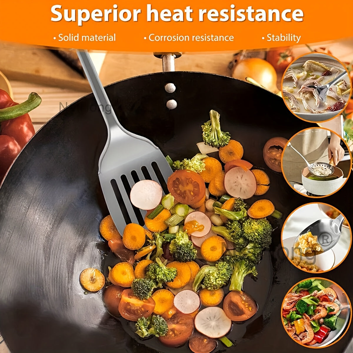5-Piece Stainless Steel Kitchen Utensil Set – Turner, Masher, Spoon, Skimmer, Ladle