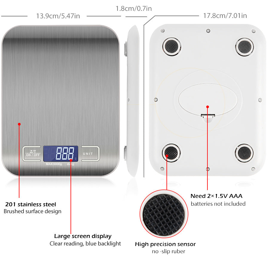 Premium Digital Kitchen Scale – Slim Stainless Steel, High Precision for Cooking & Baking (5kg/11lb)